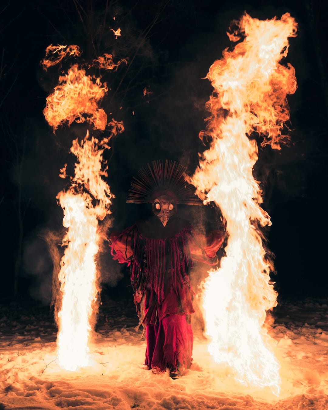 Fire Bird costume portrait in a winter landscape, selected work number 15