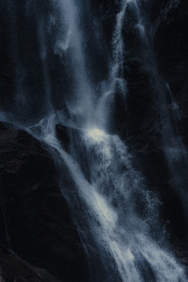 Moving water descending through rock and atmospheric light, catalog number 2, from the Falling Water collection