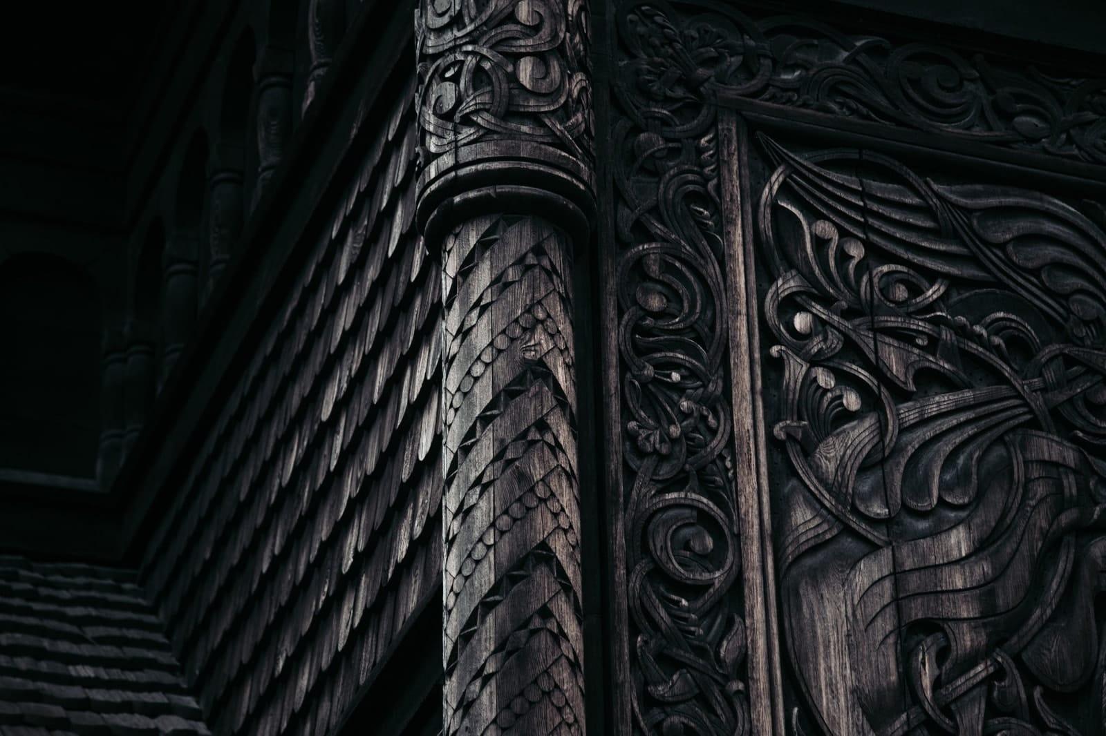 Timber architecture, ornament and changing light at a stave church, catalog number 13, from the Stave Churches collection