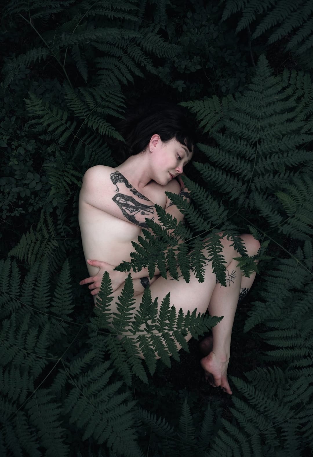 A resting body held among ferns and the forest floor, catalog number 5, from the Fernbed Body series