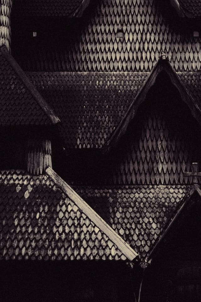 Timber architecture, ornament and changing light at a stave church, catalog number 23, from the Stave Churches collection