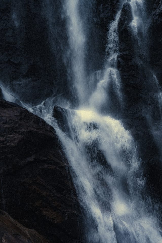 Moving water descending through rock and atmospheric light, catalog number 1, from the Falling Water collection