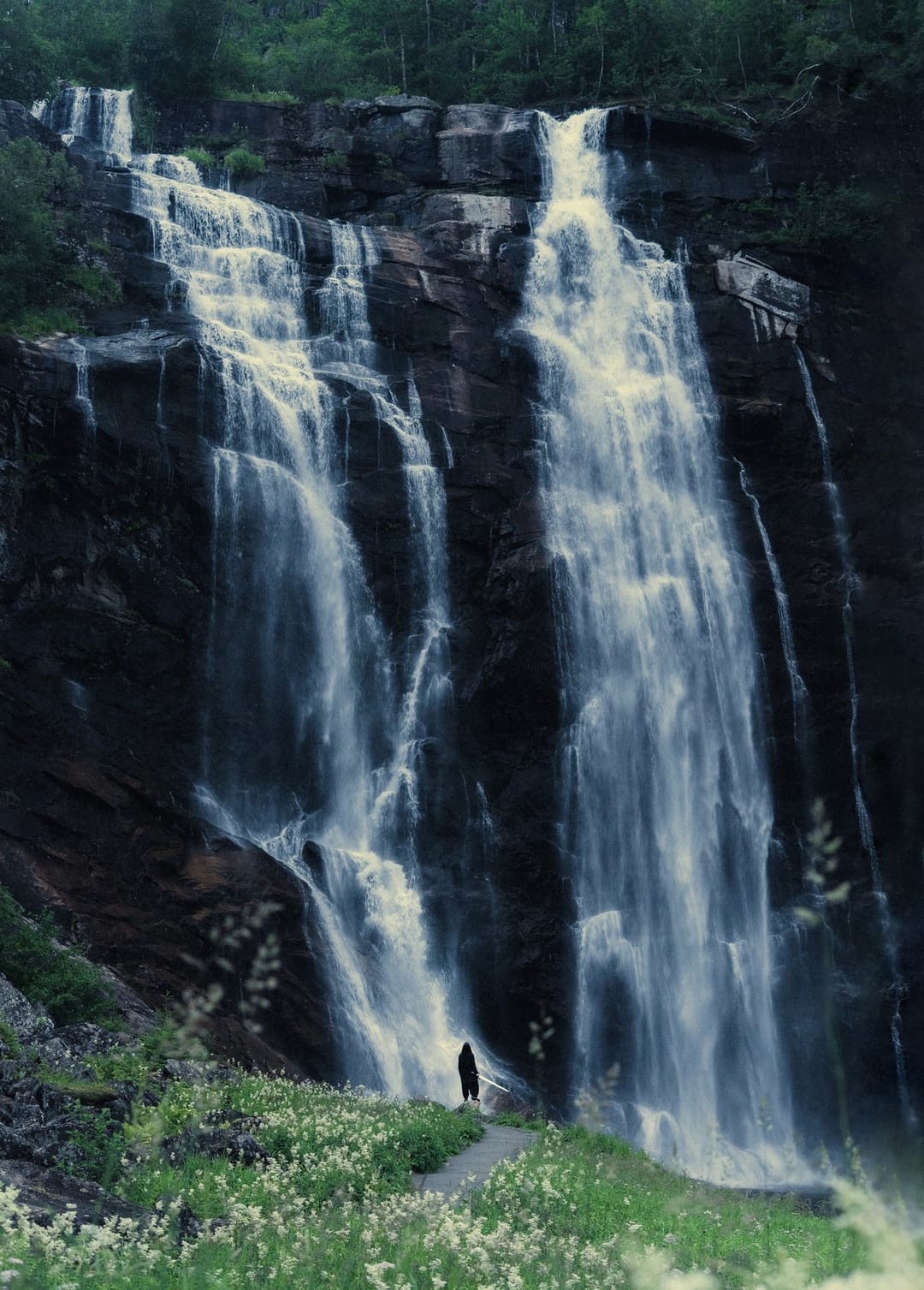 Moving water descending through rock and atmospheric light, catalog number 8, from the Falling Water collection