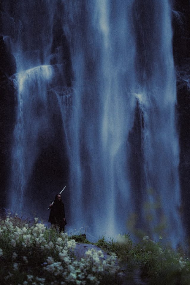 Moving water descending through rock and atmospheric light, catalog number 9, from the Falling Water collection
