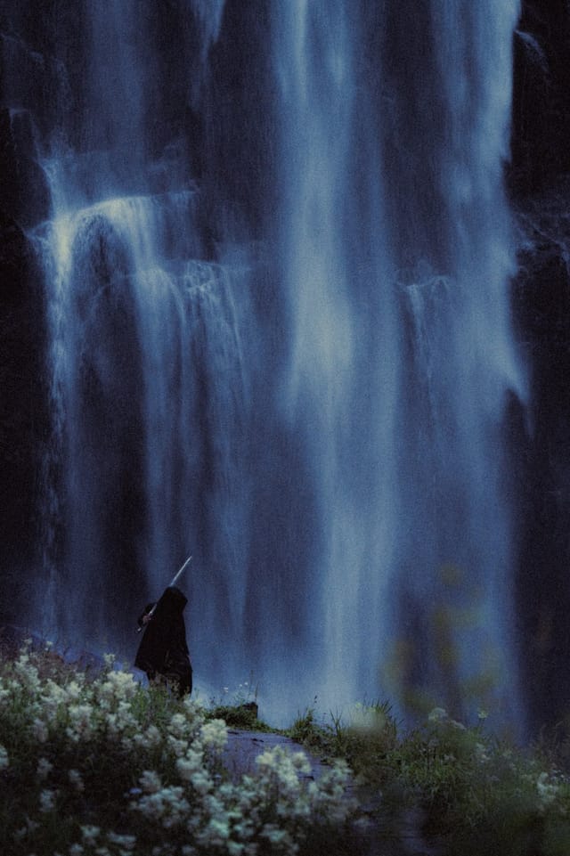Moving water descending through rock and atmospheric light, catalog number 12, from the Falling Water collection