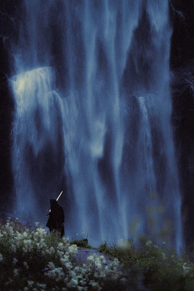 Moving water descending through rock and atmospheric light, catalog number 10, from the Falling Water collection