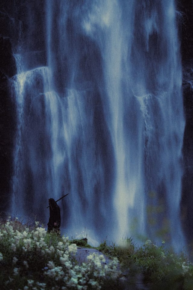 Moving water descending through rock and atmospheric light, catalog number 14, from the Falling Water collection