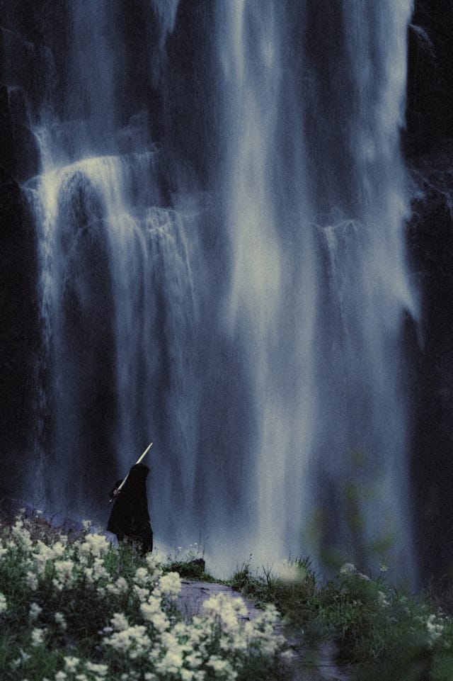 Moving water descending through rock and atmospheric light, catalog number 1, from the Falling Water collection