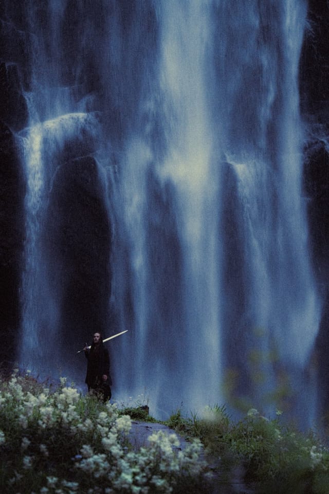 Moving water descending through rock and atmospheric light, catalog number 18, from the Falling Water collection