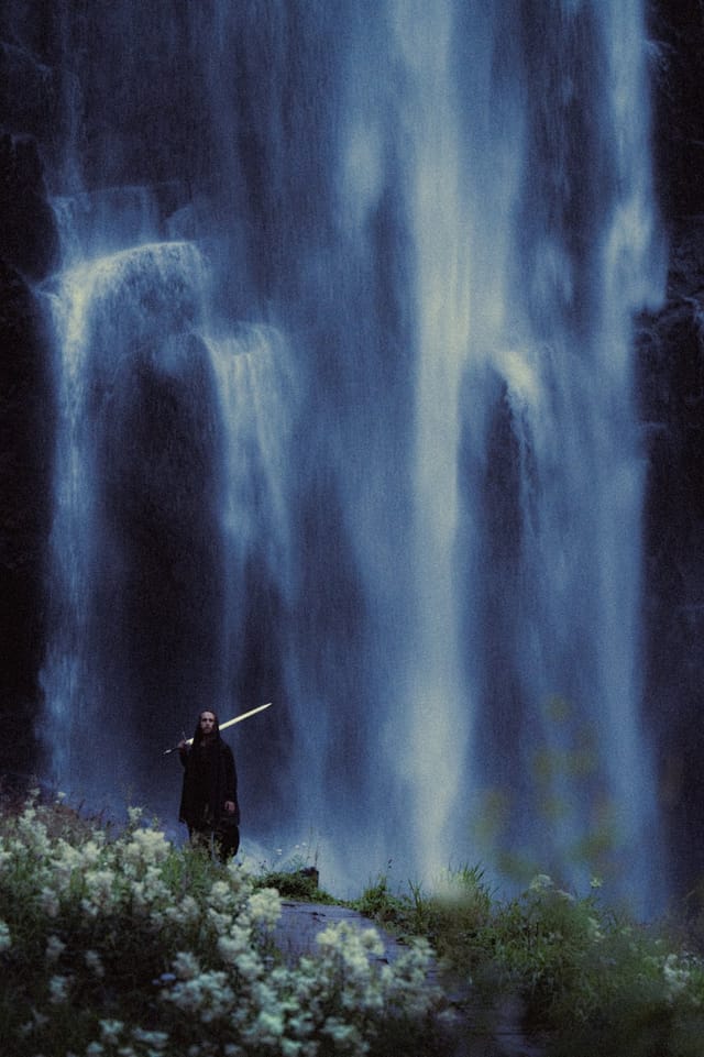 Moving water descending through rock and atmospheric light, catalog number 12, from the Falling Water collection