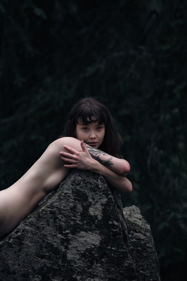 A resting body held among ferns and the forest floor, catalog number 15, from the Fernbed Body series